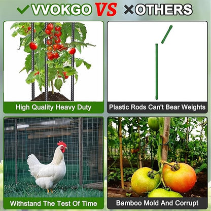VVOKGO RebarStakes 36 Inch Ground Rebar Stakes (8 pcs), Heavy Duty Hook Ground Anchors, Steel Plant Support Garden Stake with Chisel Point end Black Plastic Spraying for Anti-Rust