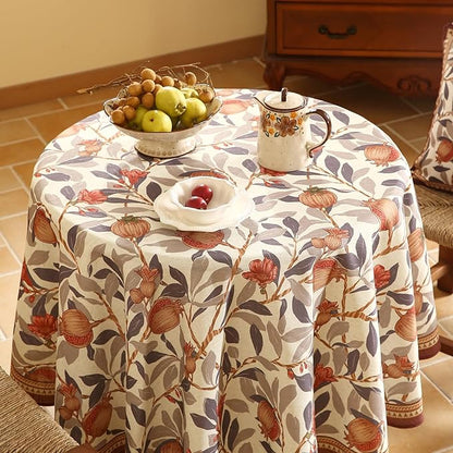 patdrea Designer Linen Small Round Tablecloth,Vintage Pomegranates and Leaves Tree Fall Tablecloths,Table Decor Cover for Kitchen Dining,Christmas,Thanksgiving,Party,Diameter 55"-Tehran a