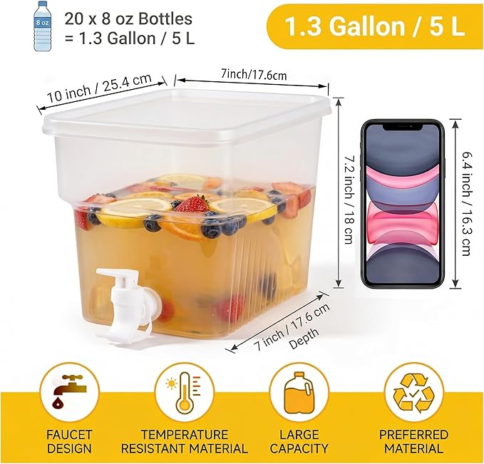 BEWBBAT 2 Pack 1.3 Gallon Fridge Drink Dispenser