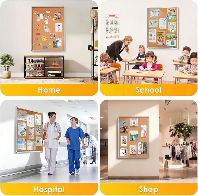 SWANCROWN Enclosed Bulletin Board 48x36 in, Tamperproof Lockable Cork Board
