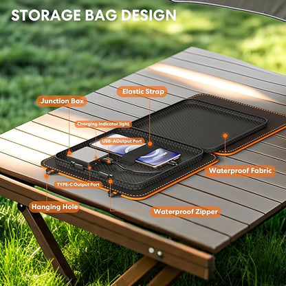 Solar Panels 10W Portable Foldable Solar Charger with 5V USB-A and USB-C Fast Charging Compatible with iPhone, iPad, Samsung, Power Banks, IPX5 Waterproof Perfect for Camping, Hiking, Outdoor