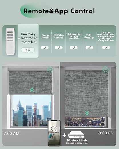 Yoolax Motorized Blinds with Remote, Automatic Roller Shades Cordless Electric