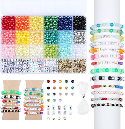 XIANNVXI 1260pcs Pearl Beads Kit for Friendship Bracelet 18color 6mm Colorful Pearl Kandi Letter Beads Kit for Jewelry Making DIY Crafts