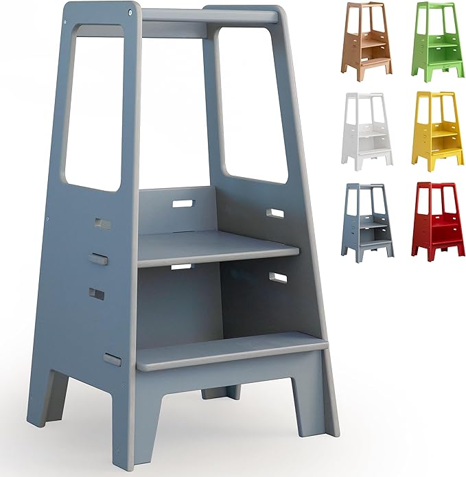 AVDAR Toddler Standing Tower Wooden Toddler Stool for Kitchen Adjustable, Winner 2023 of Contemporary Good Design, Montessori Kitchen Tools