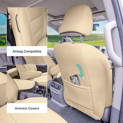 FH Group Custom Fit Car Seat Covers Specifically Made for 2011-2020 Toyota Sienna 8 Passenger, Car Seat Cover Full Set, Automotive Seat Covers in Solid Beige Faux Leather, Waterproof and Washable