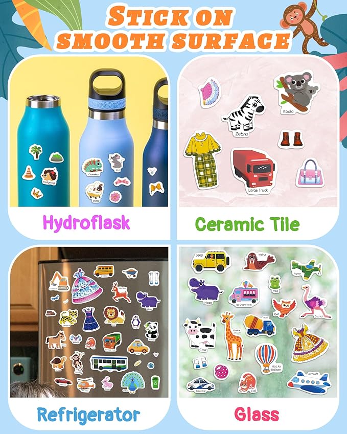 Benresive Reusable Sticker Book for Toddlers 2-4 Years, 3 Sets Travel Stickers for Kids, Waterproof Sticker Books for Toddlers 1-3, Crafts Activities for Todddlers 1-3 2-4 3-5