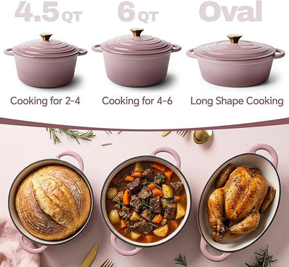 4.5 Quart Dutch Oven Pot with Lid, Non Stick Enameled Cast Iron Dutch Oven