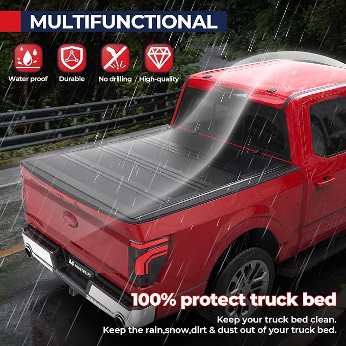 MOSTPLUS 6.5FT Low Profile Hard Quad Fold Tonneau Cover Compatible for 2015-2025 2026 Ford F150 F-150 2WD/4WD Low Profile Truck Bed Cover 78Inch