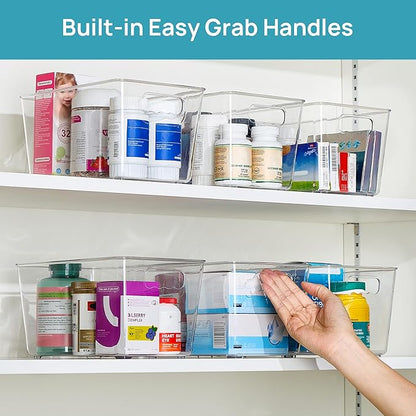 Vtopmart 6 Pack Clear Storage Bins, Pantry Cabinet Organizer Bins