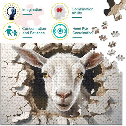 Sheep for Adults Fun Thickened Wooden Jigsaw Puzzles 1000 Piece 3D Animal Toy Intellectual Game Home Decoration Education Game Stress Relief Toy Challenge Educational 1000pcs (75x50cm)