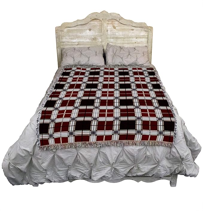 Pure Country Weavers Plaid Blanket Brickcraft - Patterns Gift Tapestry Throw Woven from Cotton - Made in The USA (72x54)