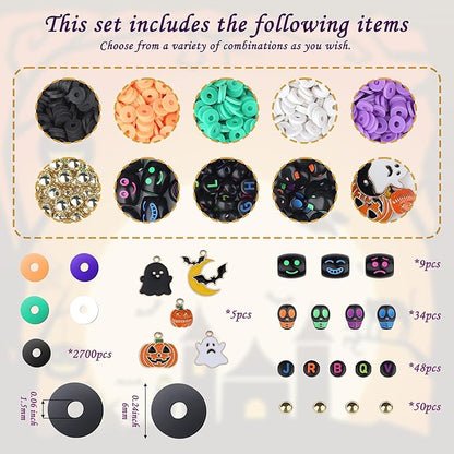 XIANNVXI 2846pcs Halloween Clay Beads Jewelry Making Kit Orange Purple Black White Green Friendship Bracelet Supplies with Halloween Pattern Clay Beads DIY Crafts Kit