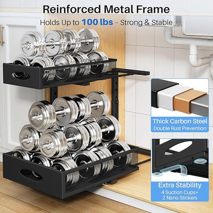 Under Sink Organizer, 2 Pack 2 Tier Pull Out Under Cabinet Organizer Shelf