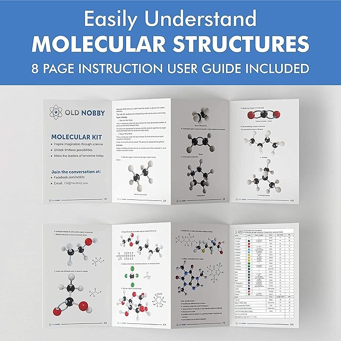 Old Nobby Organic Chemistry Set (425 pc) Molecular Model Kit with Atoms, Bonds, Guide, Bond Removal Tool - STEM Science Kits for Kids Toys Chemistry Set for Students Teachers Young Scientists