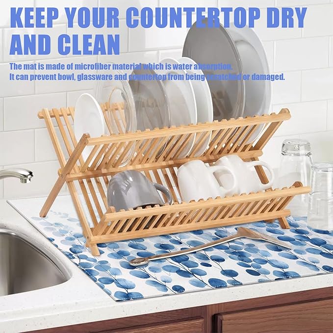 Blue Eucalyptus Leaves Dish Drying Mat