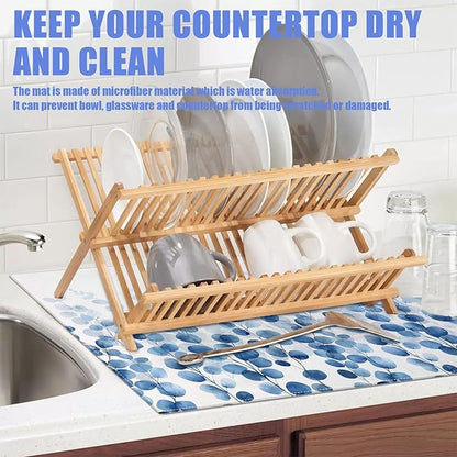 Blue Eucalyptus Leaves Dish Drying Mat
