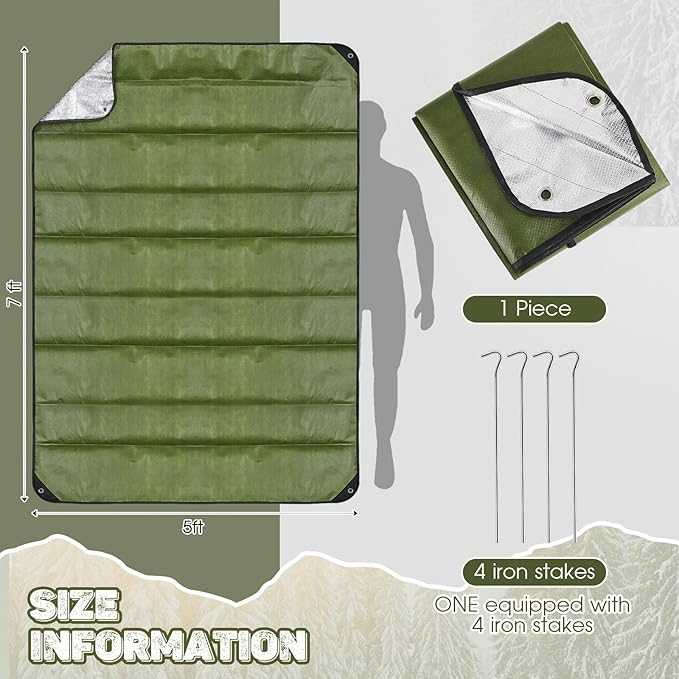 Kingdder 1 Pcs Heavy Duty Emergency Blanket for Survival 60 x 82 Inches Thermal Tarp Insulated Tent Camping Tarp Infrared Blocked Blankets for Rescue Camping Hiking(Green)
