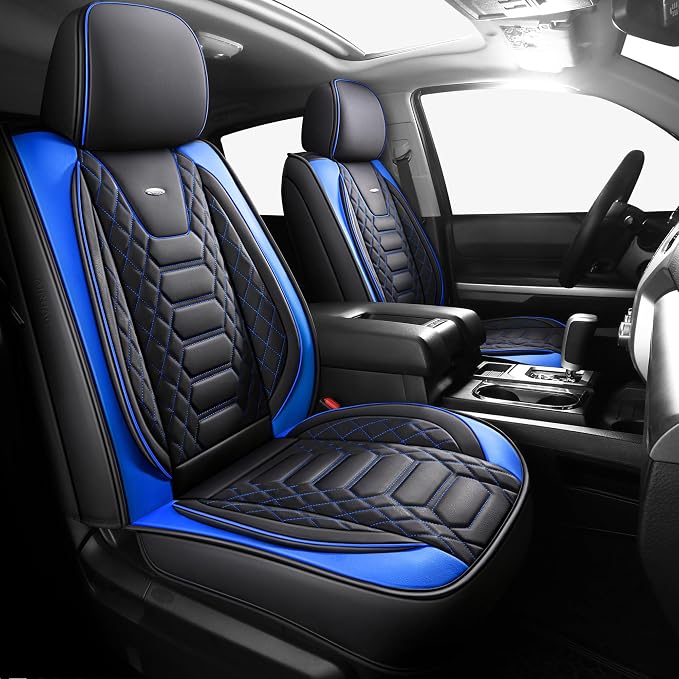 FREESOO Tundra Seat Covers 2007-2013, Fit for Toyota Tundra Crewmax Cab 5 Seats, Custom Truck Seat Covers with Waterproof Faux Leather BlackBlue