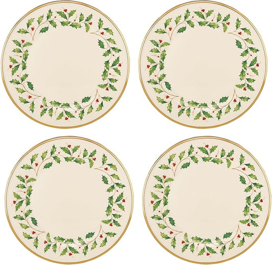 Lenox 897080 Holiday Dinnerware Dinner Plates, Set of 4, Red & Green, Christmas, Hosting