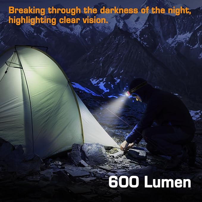 EverBrite 600 Lumen Headlamp, Rechargeable Headlight with 4 Modes, Super Bright Head Lamp with Spotlight & Floodlight, Motion Sensor, Memory Function for Camping, Hiking-Pink