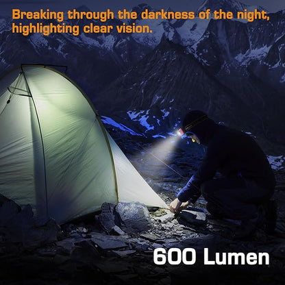EverBrite 600 Lumen Headlamp, Rechargeable Headlight with 4 Modes, Super Bright Head Lamp with Spotlight & Floodlight, Motion Sensor, Memory Function for Camping, Hiking-Pink