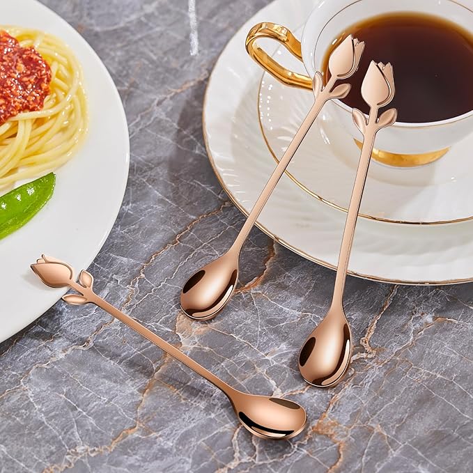 Rose Gold Tulip/Rose Handle 12-Pcs Mini Coffee Spoons Set
