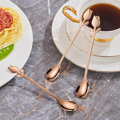 Rose Gold Tulip/Rose Handle 12-Pcs Mini Coffee Spoons Set