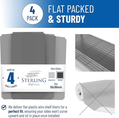 Sterling Shelf Liners Wire Rack Covers: Long-Lasting Shelf Liner Cover for Wire Shelving: Premium Cover Mats for Shelves in Pantry, Closet, etc: 18x36 Inch: Graphite, Set of 4