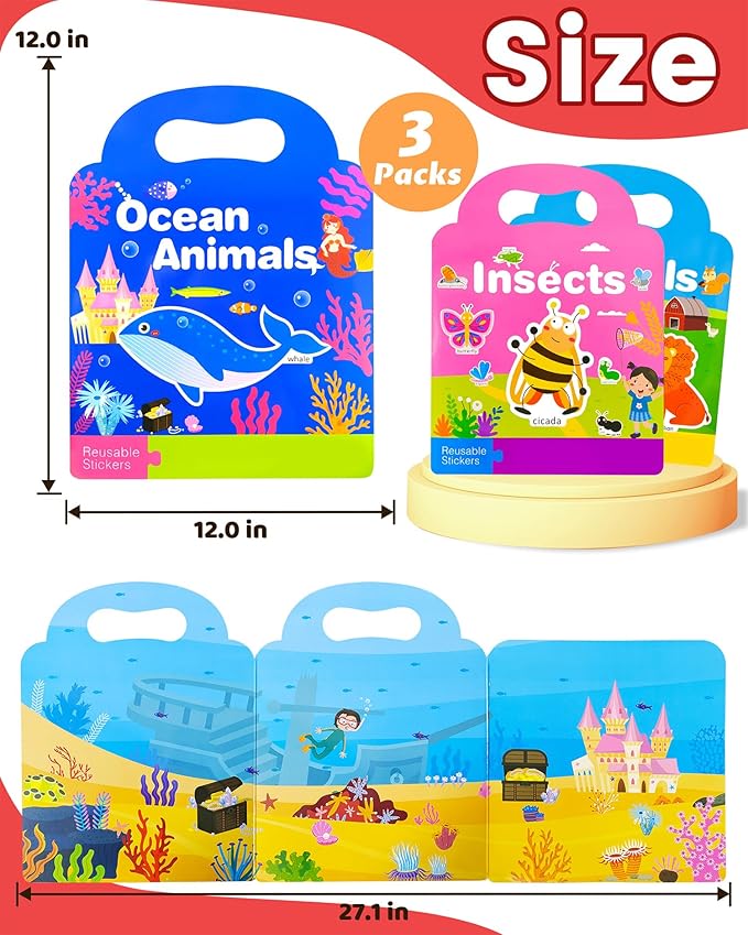 Reusable Sticker Book for Toddlers 2-4 Years, Stickers for Kids, Toddler Sticker Book Ages 1-3, Toddler Craft Activities, Toddlers Travel Toys Ages 2+ Boy Girl Birthday Gifts