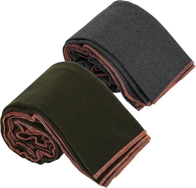 Peryiter 2 Pcs Military Wool Blanket Large 64" x 88" Camping Blanket Survival 3.3 Lbs Each Thick Thermal Washable Emergency Blanket for Outdoors Sporting Events Survival Kits (Gray, Army Green)
