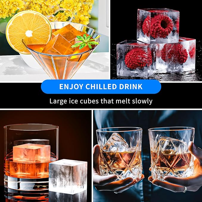 Large Ice Cube Tray for Whiskey 3 Pack, HANCELANT Big Silicone Square Ice Cube