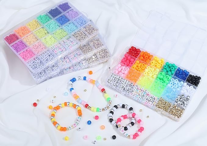 XIANNVXI 530pcs Pony Beads Kit for Friendship Bracelet 18color 9mm Pony Kandi Letter Beads Kit for Jewelry Making DIY Crafts