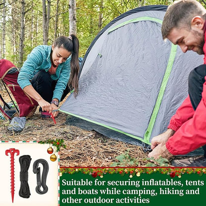 AUGSUN 27 Pieces Plastic Inflatable Stakes Set, Include Tent Stakes, Tethers Ropes and Hooks Heavy Duty Garden Yard Stakes for Christmas Outdoor Decorations (Red)