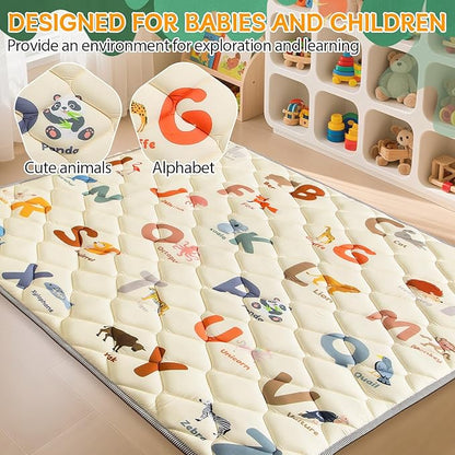 Baby Play Mats for Floor - 47”x47” Baby Play Mat - Playmat for Baby and Toddlers Infants - Thick Tummy Time Floor Mat & Machine Washable - Animals Alphabet