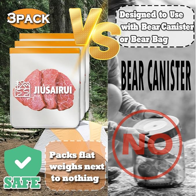 Odor Proof Bear Bags for Food Backpacking: 3Pack Reusable Bear Proof Food Storage Designed to Use with Bear Canister for Backpacking fit Camping Hiking Water Sports