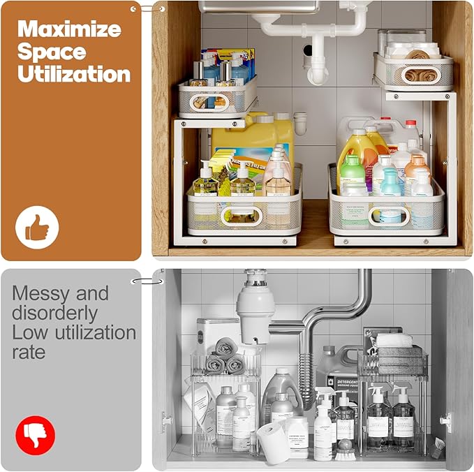 2 Pack 21.3IN-Depth Under Sink Organizer