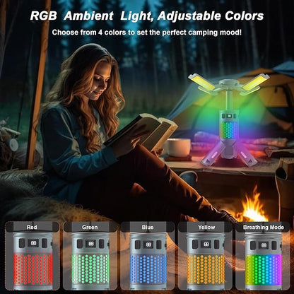 Camping Lights, Rechargeable Telescopic Camping Lights with Stand,12,000mAh Camping Lanterns & Lights with RGB, Magnetic Base, Portable Flashlights for Camping, Hiking, Emergency