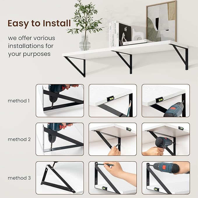 Axeman Deep Floating Shelves | 24 Inch White Wall Shelves Set of 2 | 10 Inch