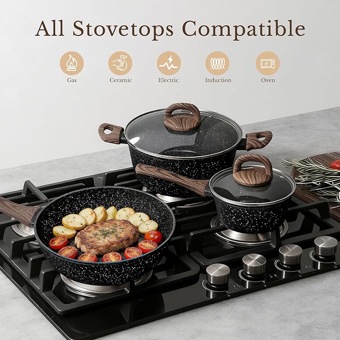 EWFEN 25 Pcs Pots and Pans Set, Nonstick Ceramic Cookware Sets, Healthy