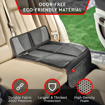 Helteko Car Seat Protector, 2 Pack Seat Protection Mat with Thick Padding, Durable Waterproof Fabric, Leather Reinforced Corners and Mesh Pockets