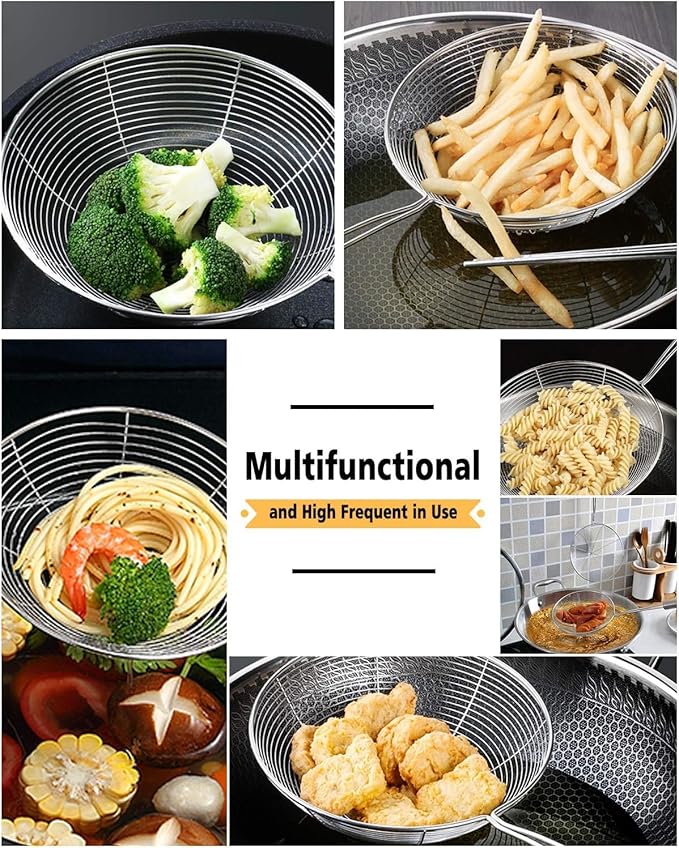 Enhanced Version Stainless Steel Spider Strainer Skimmer Ladle, Pasta Strainer