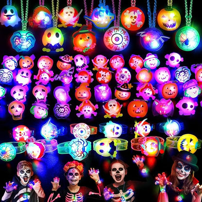 118 PCS Halloween Party Favors Bulk, 80 Rings, 14 Brooches, 12 Necklaces, 12 Bracelets,Halloween Toys for Kids, Glow in the Dark Toys, Bulk Halloween Goodie Bag Fillers, Halloween Party Supplies
