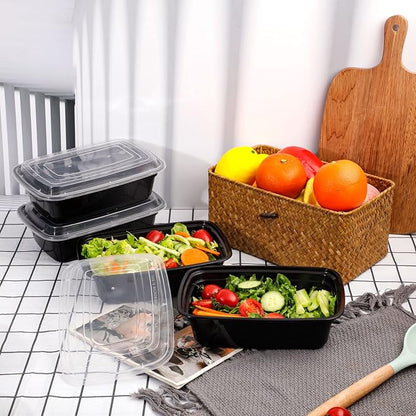 LIYH 100 Pack (200 Pcs) 32 oz Meal Prep Containers Food Storage Containers Black 1 Compartment Food Containers with Lids Lunch Boxes Plastic Bento Box Reusable Microwaveable Dishwasher Safe