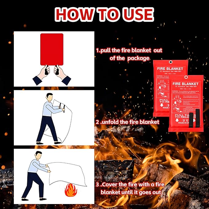 Macarrie 6 Pack 39??x 39??Fire Blanket Emergency for Home and Kitchen Safety Suppression Blanket Fiberglass Fireproof Survival for Fireplace Car Office Camping (Red)