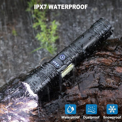 Cinlinso Rechargeable LED Flashlights High Lumens 2 Pack, 90000 Lumen Super Bright Flashlight, 7 Modes with COB Work Light, IPX7 Waterproof Powerful Flash Light for Home, Camping, Emergencies
