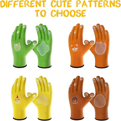 COOLJOB Breathable Toddler Work Gloves for Gardening Boy Girl Ages 6-9 Large, Nylon Kids Garden Gloves with Grip, Children Yard Gloves for Digging Weeding Landscaping, Yellow & Brown, 2 Pairs