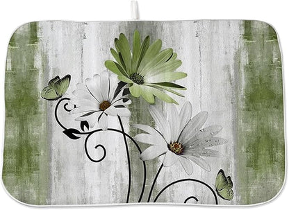 Floral Dish Drying Mat 18x24 Inches