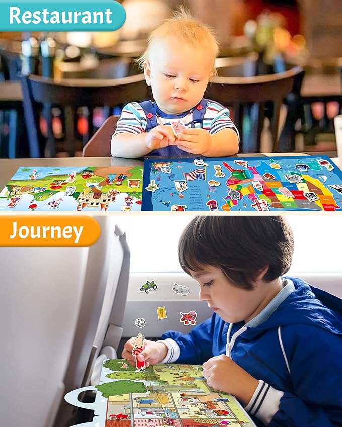 Benresive Reusable Sticker Books for Kids 2-4, Sticker Books for Toddlers 1-3 2-4, Toddler Travel Toys Activities Crafts Gifts - America Map, Fairy, My House