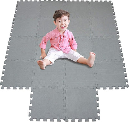 meiqicool Foam Play Mat Thick Soft EVA Interlocking Foam Floor Mats Children Yoga Exercise Multi Jigsaw Puzzle Blocking Board Kids Playmats Play Grey 18 Piece L