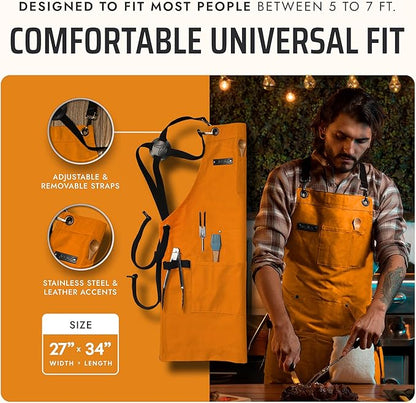 Asaya Chef and BBQ Apron with Bottle Opener and Hand Towel - 10oz Cotton Canvas